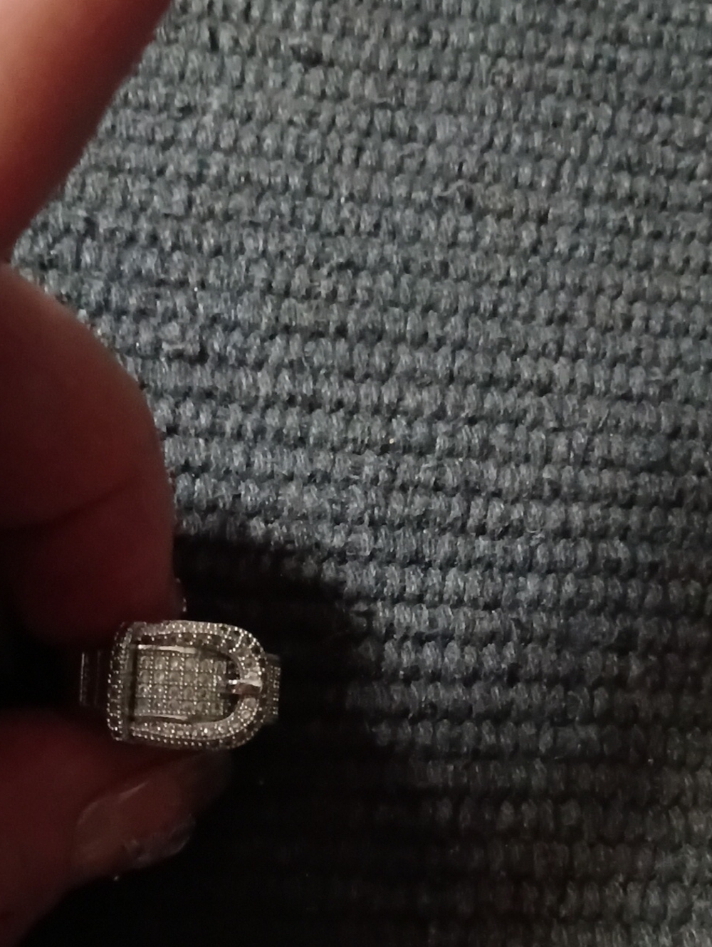 925 Silver Women's Buckle Ring with Pavé Crystals Sz 8